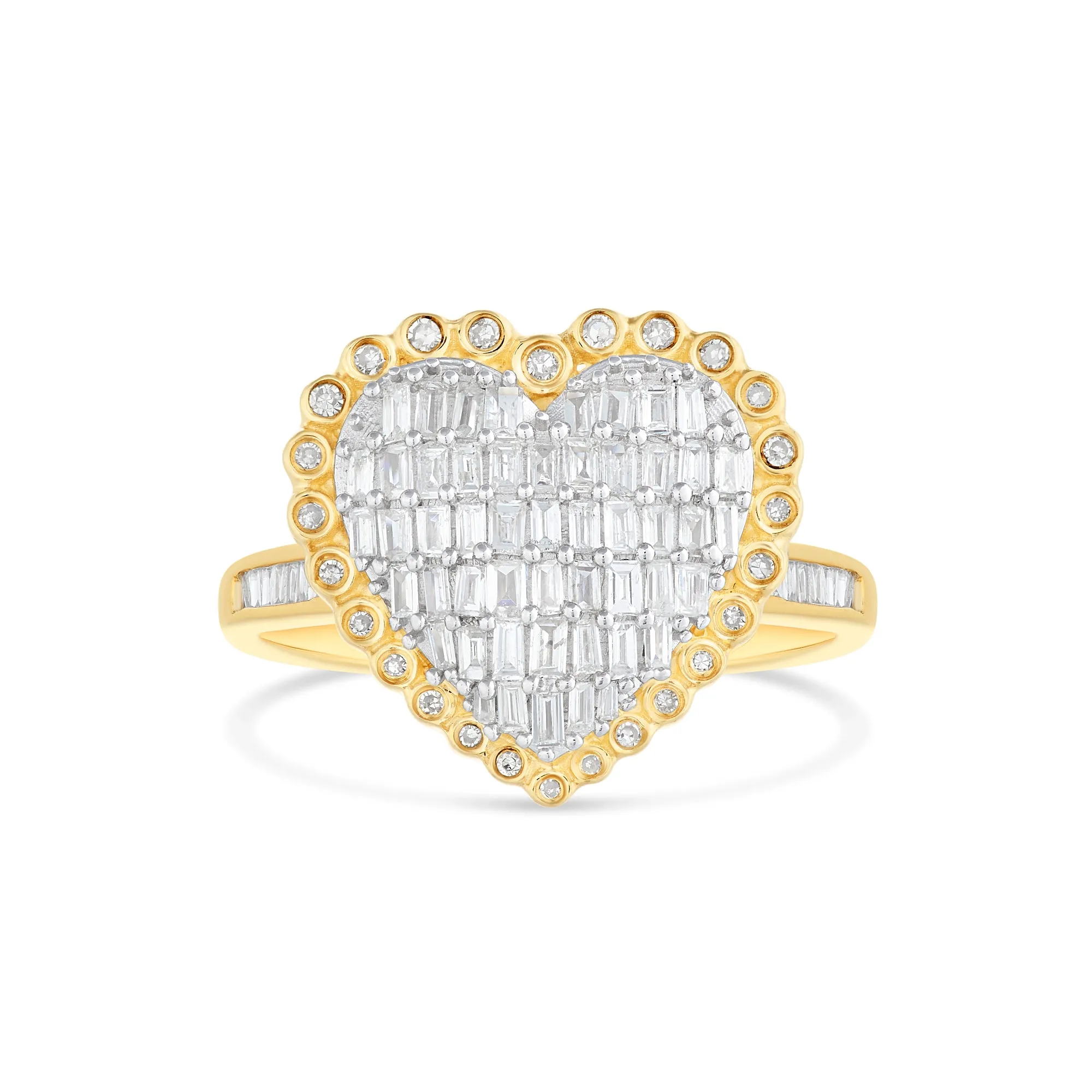 Medium 14k Gold Baguette Diamond Heart Ring