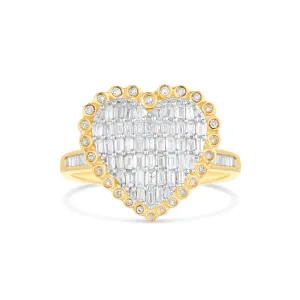 Medium 14k Gold Baguette Diamond Heart Ring