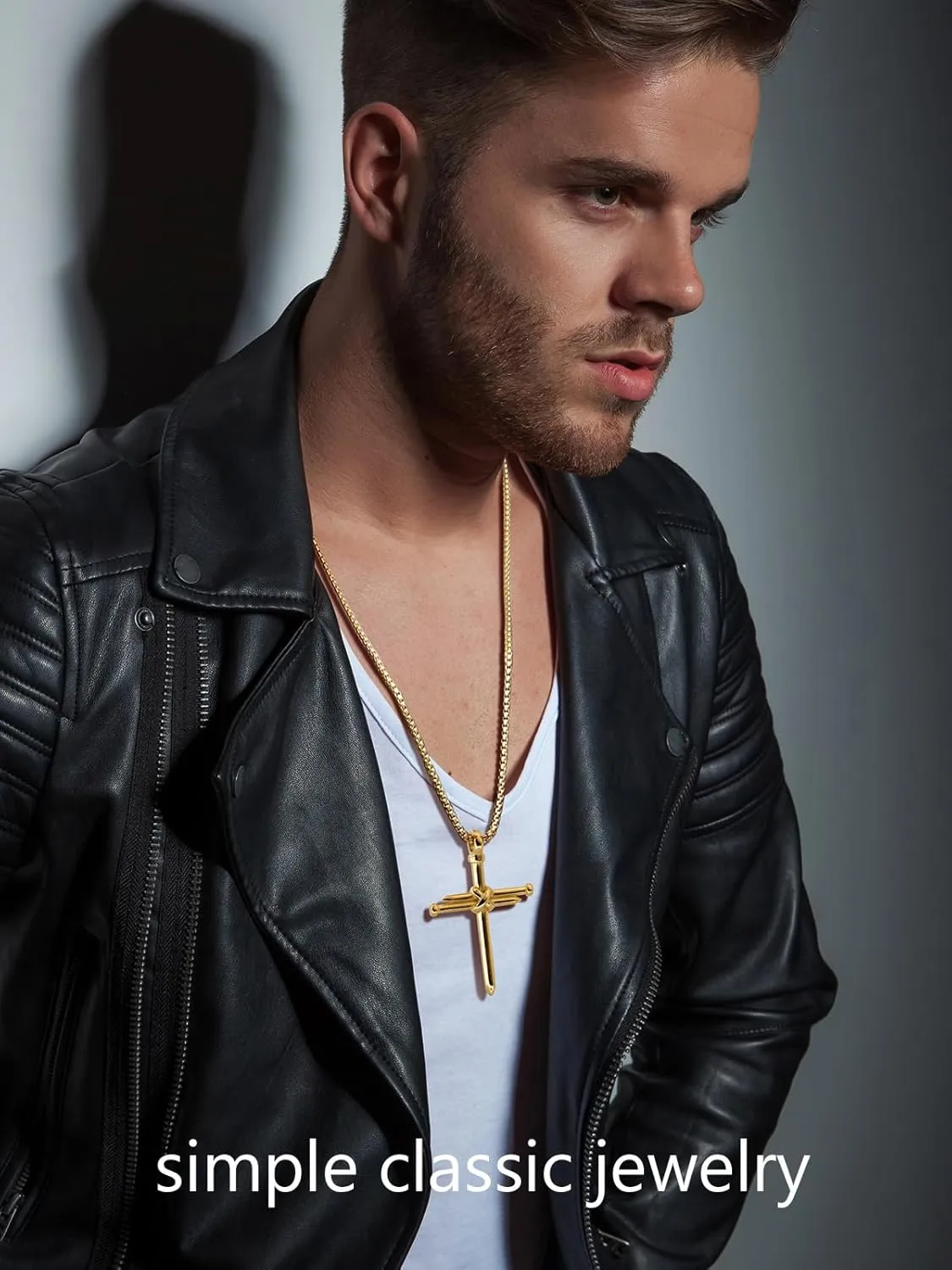 Men Religious Jewelry Stainless Steel/Black Metal/18K Gold Plated 22 Inch Box Rope Chain Nail Cross Pendant/Virgin Mary Medal/St. Benedict/St. Christopher Necklaces for Christmas Birthday