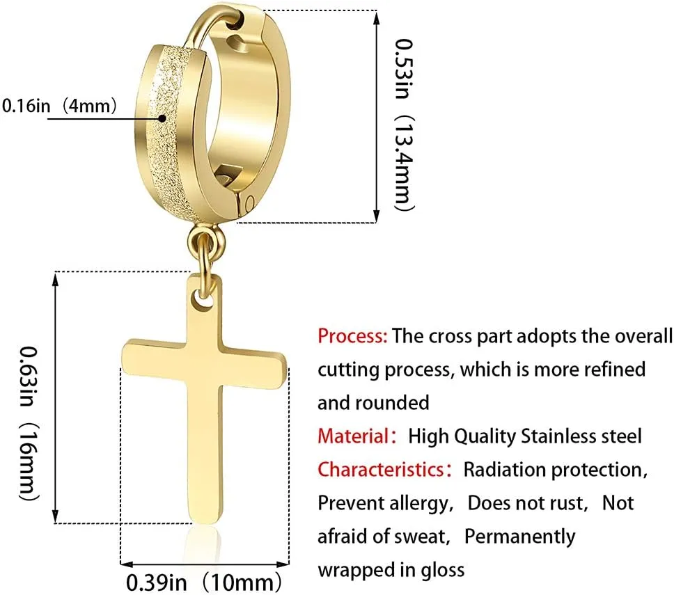 Men Women Stainless Steel Cross Earrings Set Dangle Hinged Earrings of Dangle Hinged Earrings Cross hoop Earrings
