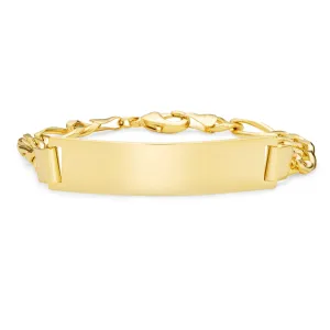Men's 18K Gold Plated Figaro Chain ID Bracelet with Solid Name Bar