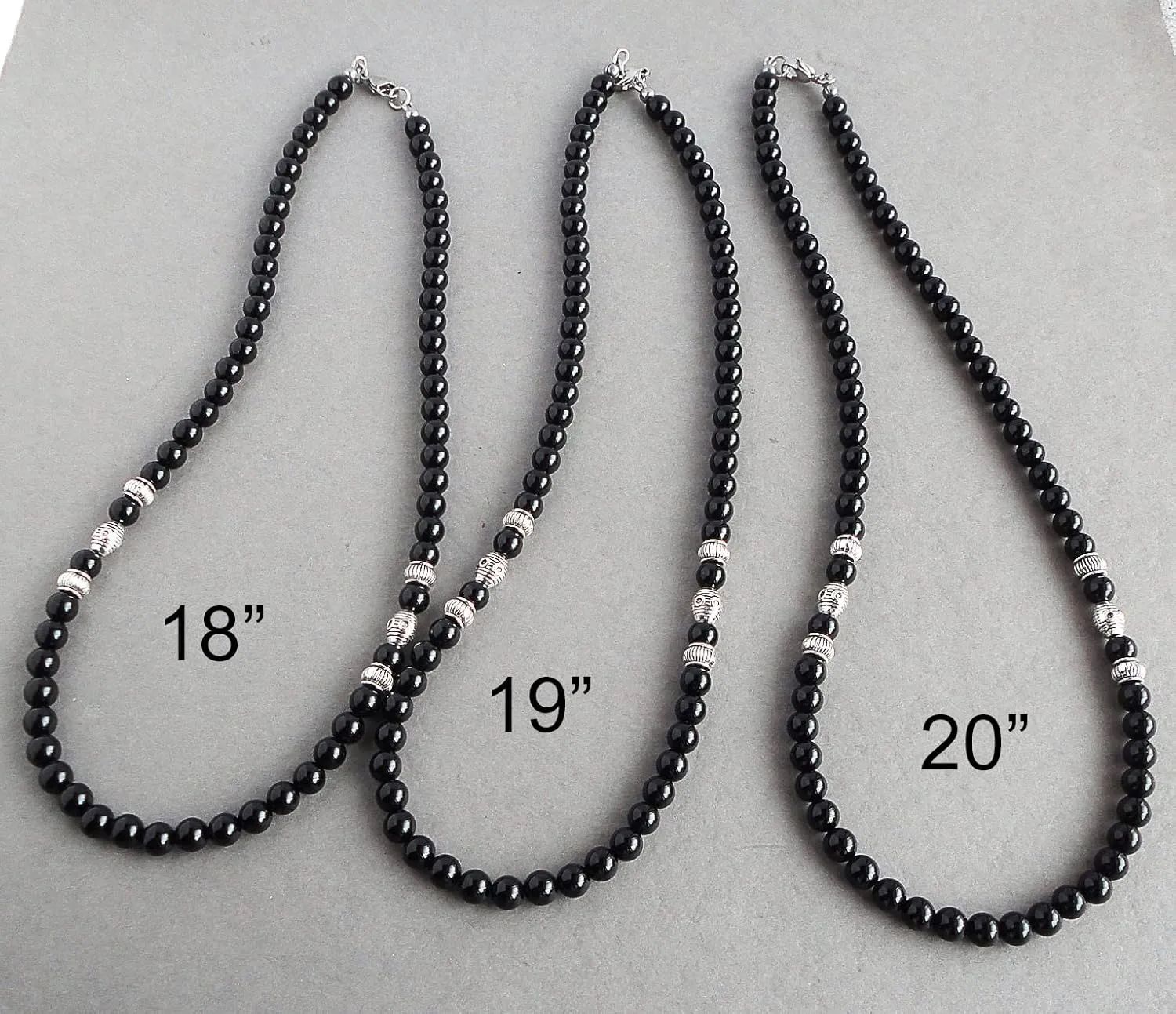 Mens Black Onyx Necklace Made with 6mm AA Grade Gemstone Beads - Handcrafted in USA (Black Onyx, 19 inches)