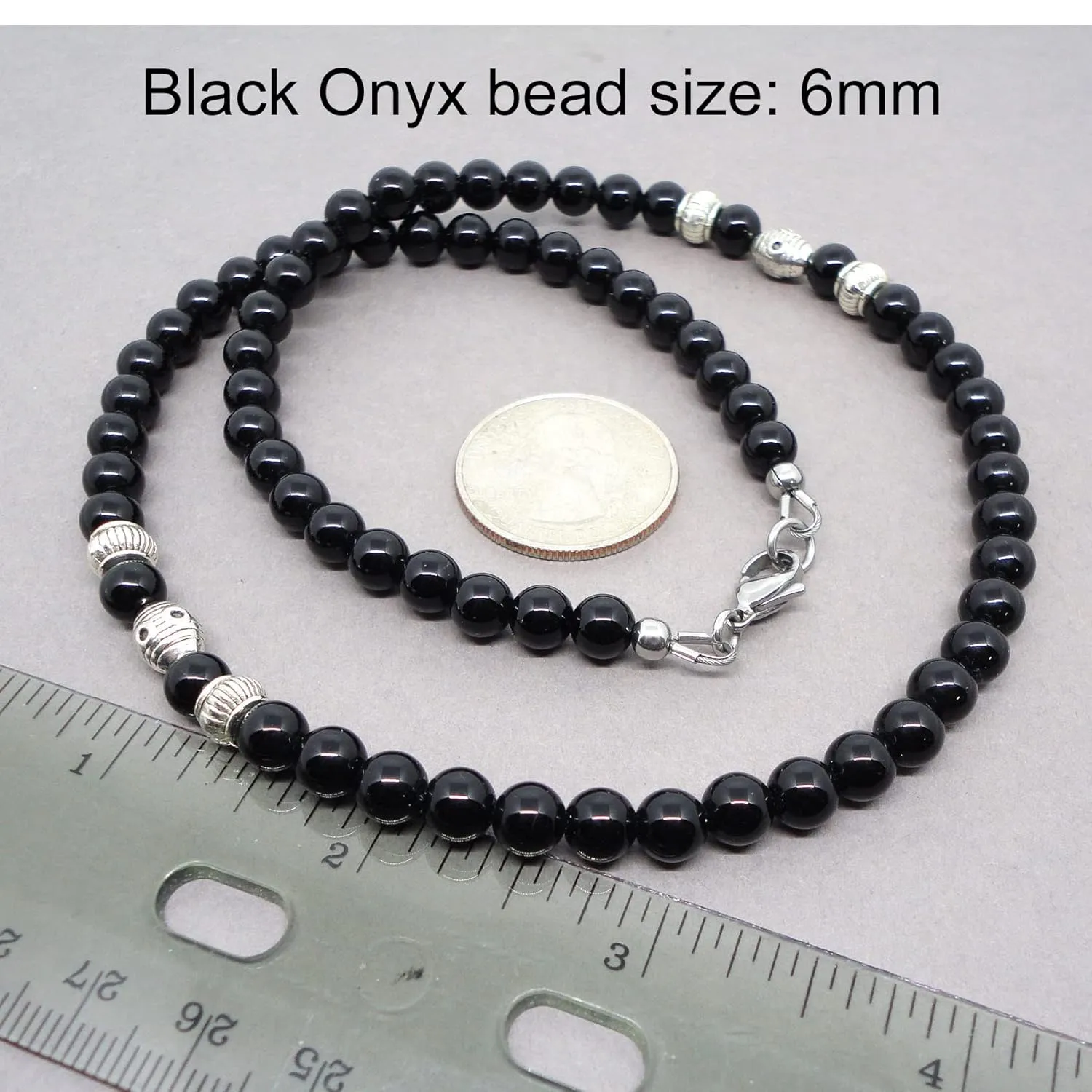 Mens Black Onyx Necklace Made with 6mm AA Grade Gemstone Beads - Handcrafted in USA (Black Onyx, 19 inches)