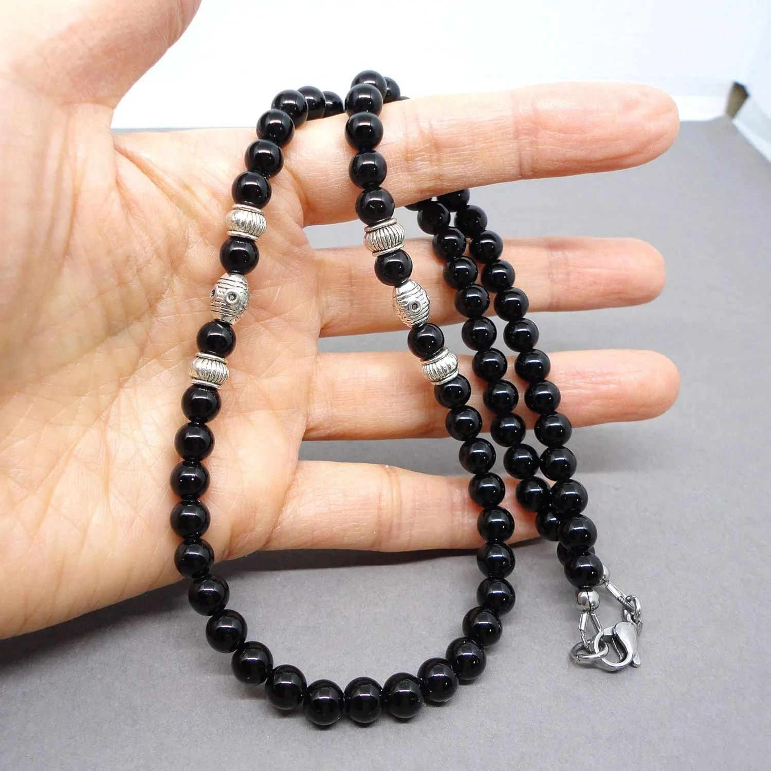 Mens Black Onyx Necklace Made with 6mm AA Grade Gemstone Beads - Handcrafted in USA (Black Onyx, 19 inches)