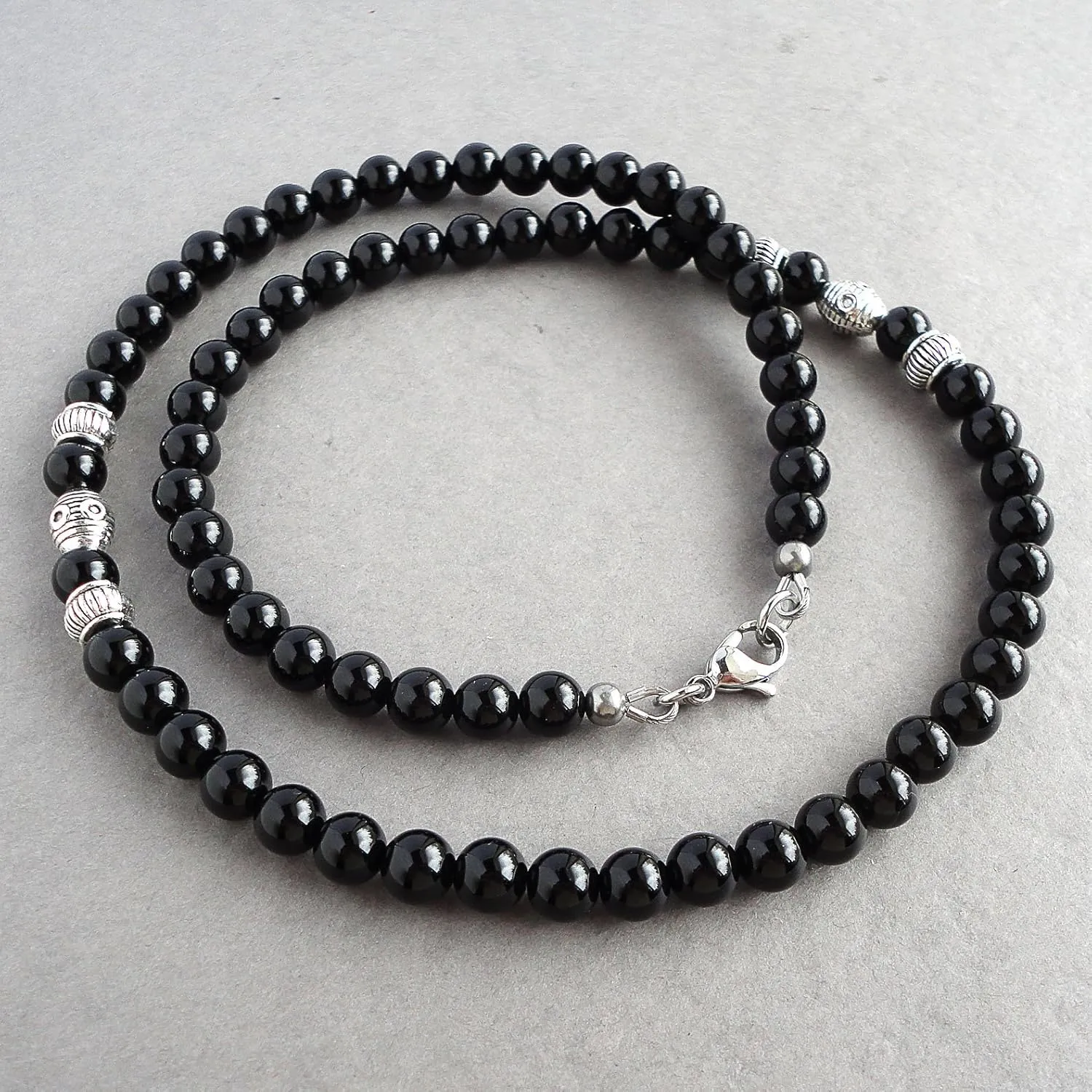 Mens Black Onyx Necklace Made with 6mm AA Grade Gemstone Beads - Handcrafted in USA (Black Onyx, 19 inches)