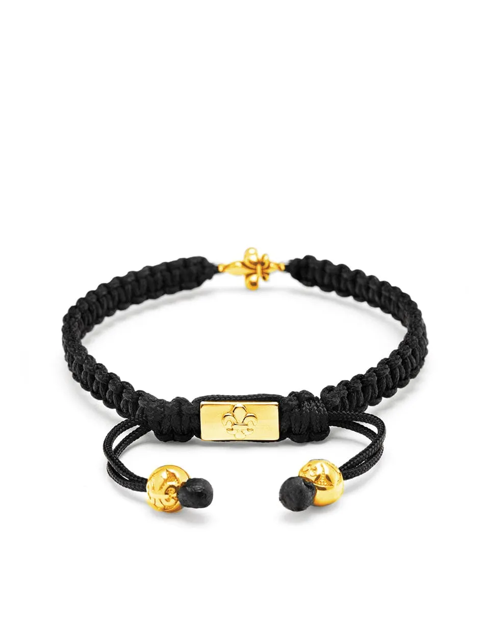 Men's Black String Bracelet with Gold Fleur De Lis