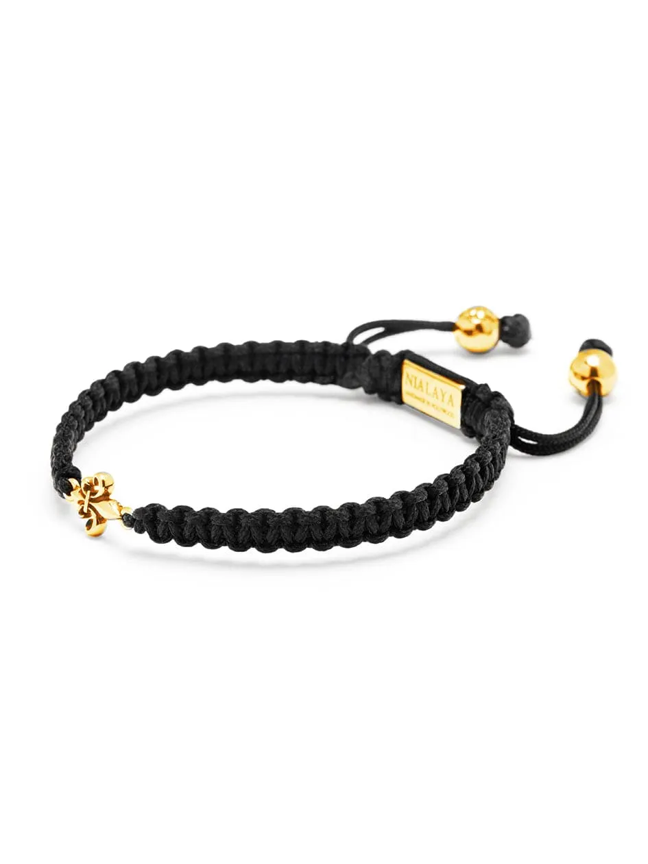 Men's Black String Bracelet with Gold Fleur De Lis