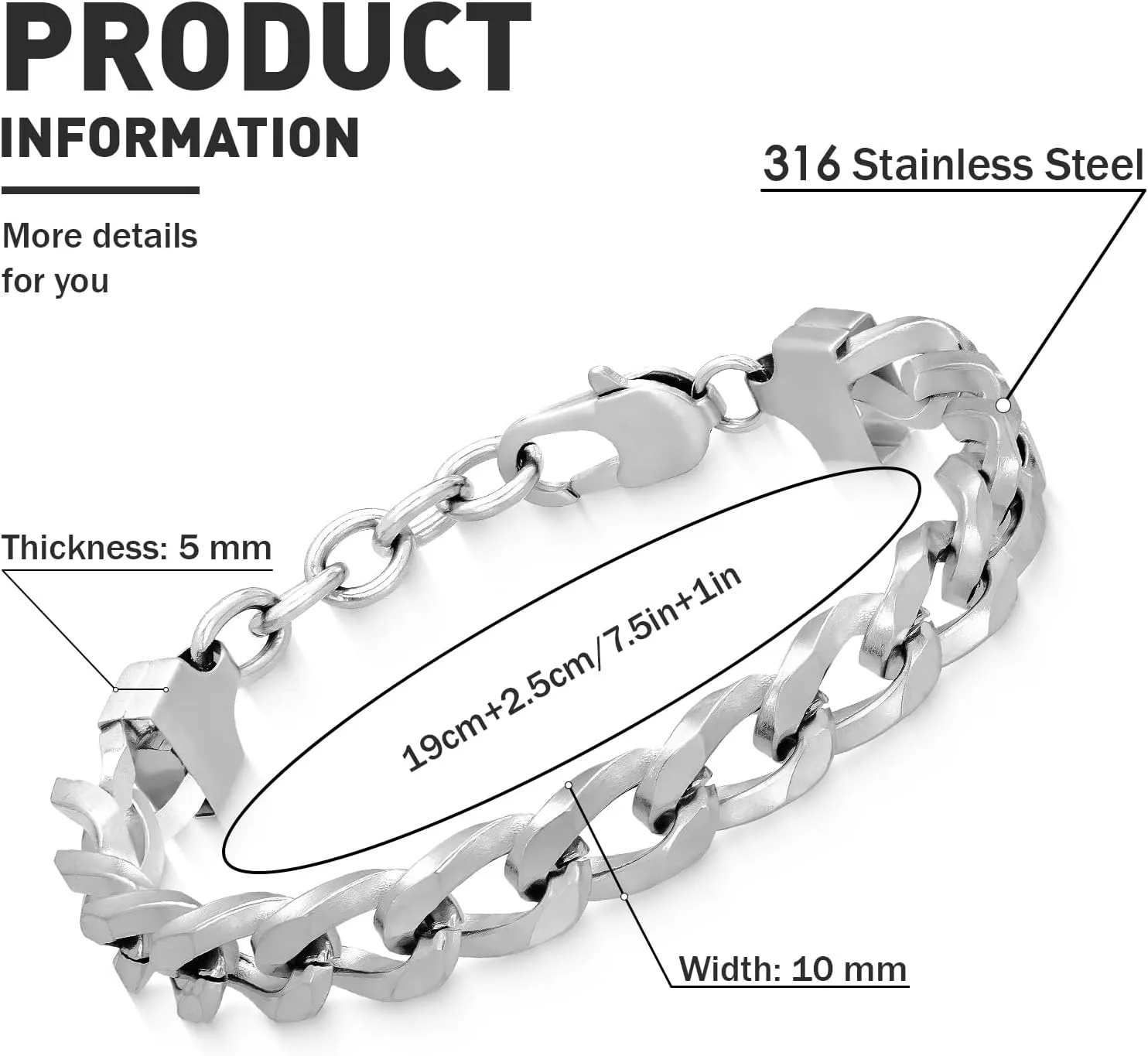 Mens Bracelet Stainless Steel Adjustable Cuban Link Bracelets For Men,Trendy Jewelry Gifts For Husband Friend Dad SL-23