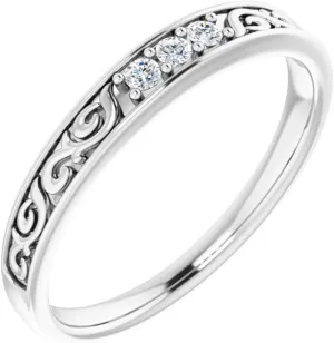 Men's Platinum Diamond 3 Three-Stone scroll Band Ring Fine Jewelry For Men Gifts For Him (1/10 cttw), Size 11