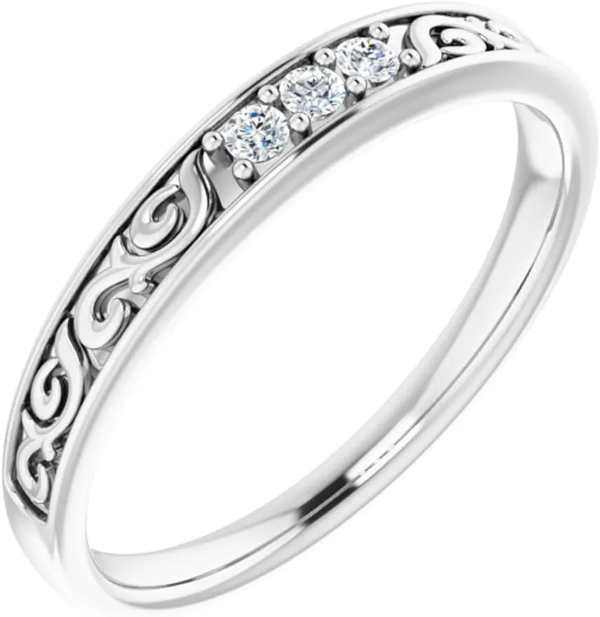 Men's Platinum Diamond 3 Three-Stone scroll Band Ring Fine Jewelry For Men Gifts For Him (1/10 cttw), Size 11