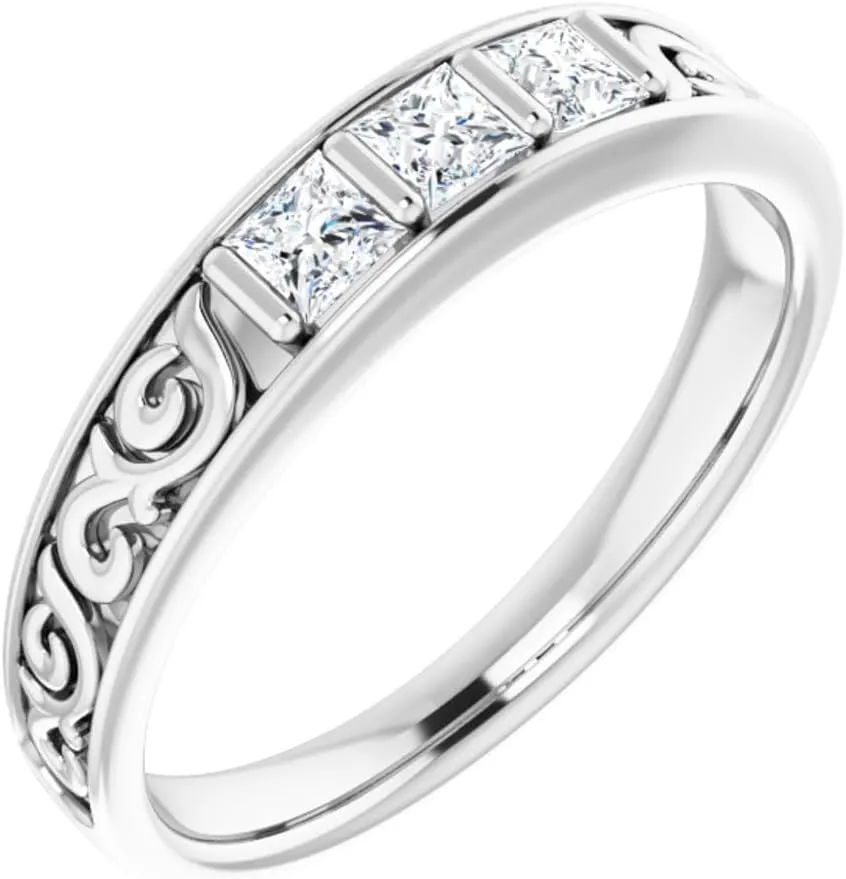 Men's Platinum Diamond 3 Three-Stone scroll Band Ring Fine Jewelry For Men Gifts For Him (1/2 cttw), Size 11