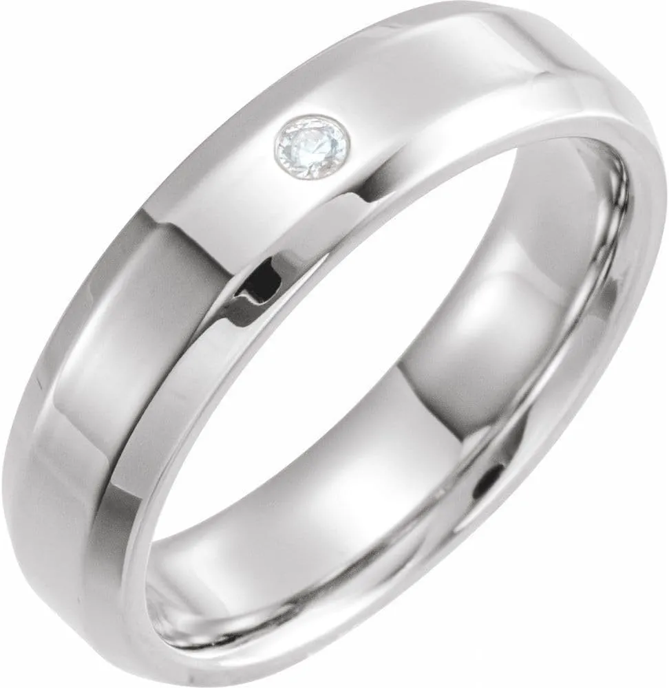 Men's Platinum Diamond 6mm Beveled-Edge Bridal Wedding Engagement Anniversary Band Ring Fine Jewelry For Men Gifts For Him (.04 cttw), Size 17.5