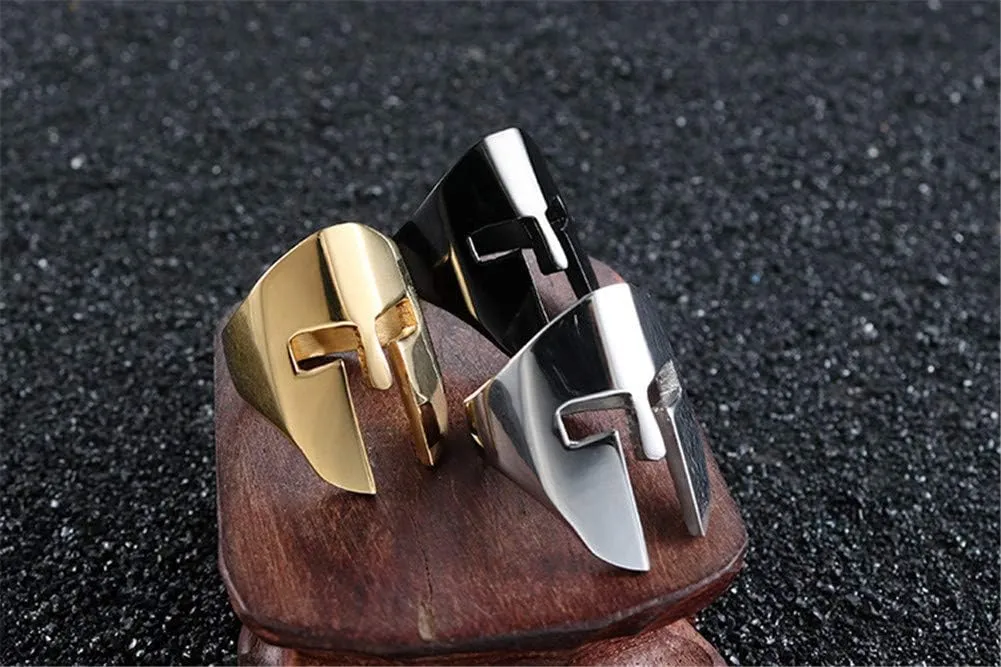 Men's Stainless Steel Spartan Knight Helmet Ring Ancient Greek Warrior Cool Mask Punk Biker Band
