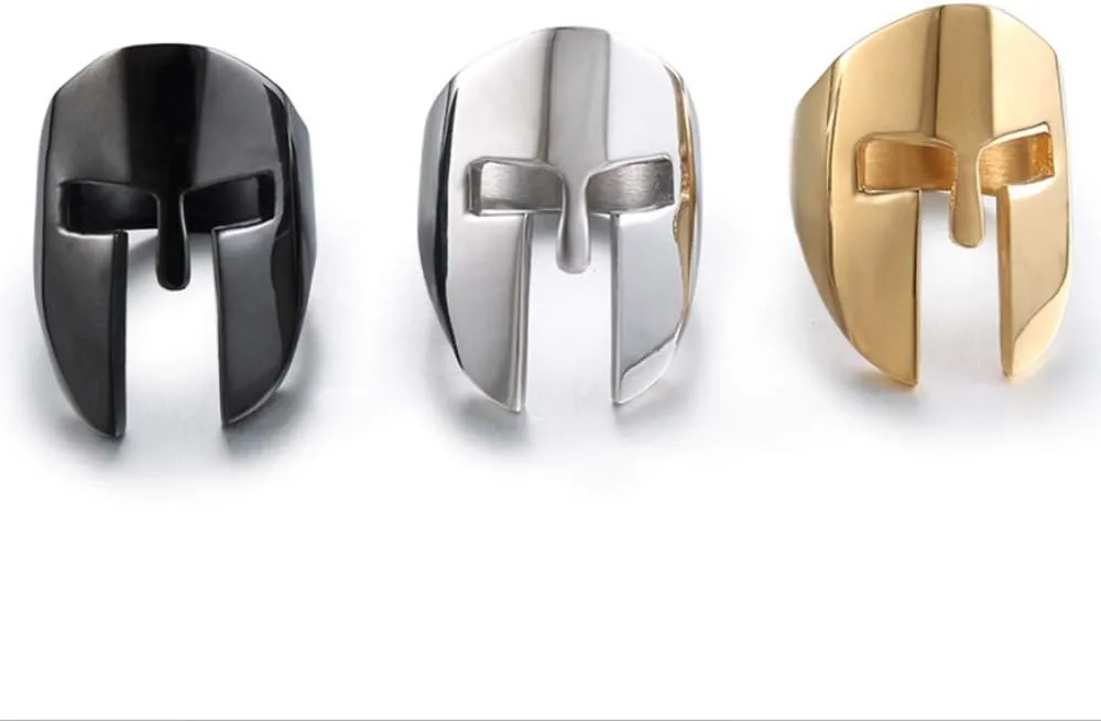 Men's Stainless Steel Spartan Knight Helmet Ring Ancient Greek Warrior Cool Mask Punk Biker Band