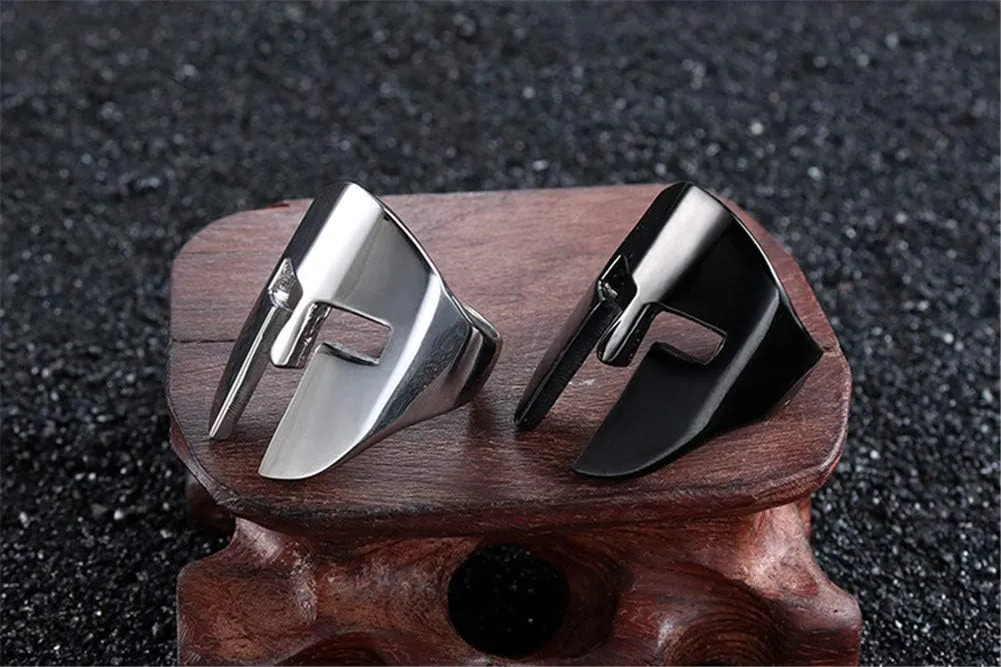 Men's Stainless Steel Spartan Knight Helmet Ring Ancient Greek Warrior Cool Mask Punk Biker Band