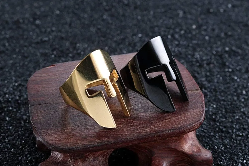 Men's Stainless Steel Spartan Knight Helmet Ring Ancient Greek Warrior Cool Mask Punk Biker Band