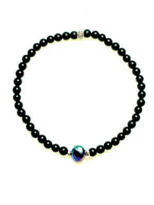 Men's Tahitian Black Pearl and Matte Black Onyx Bracelet, Thai Fine Silver, June Birthstone, Anniiversary Gift, Minimalist Stretch Bracelet.