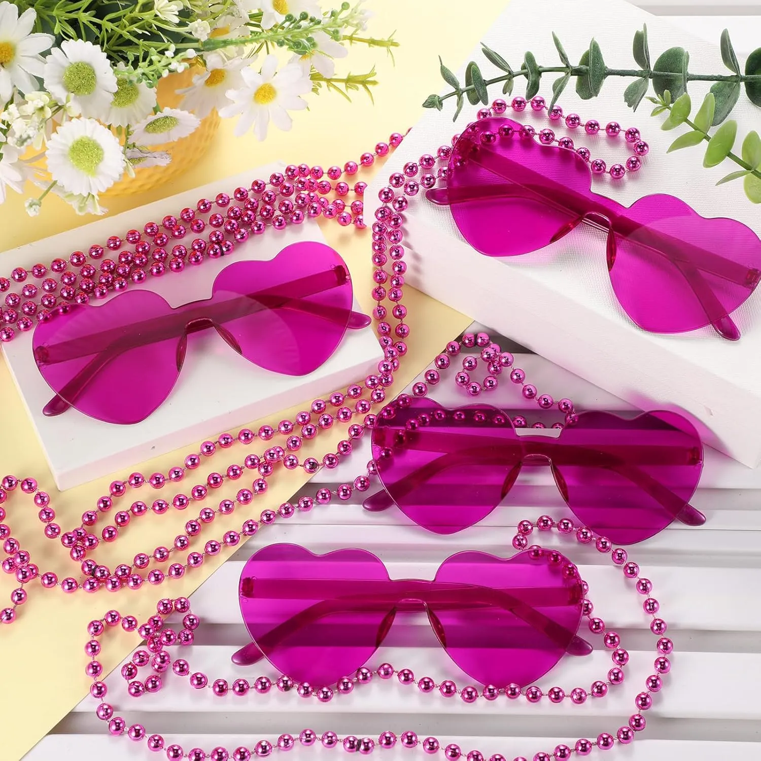 Mepase 24 Pcs Beads Necklaces and Heart Sunglasses 80s Accessories for Adults Wedding Graduation Summer Party Favor