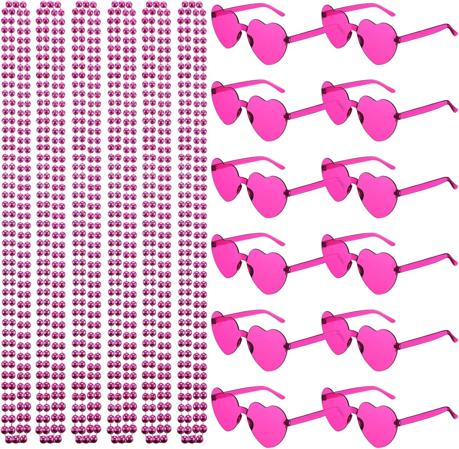 Mepase 24 Pcs Beads Necklaces and Heart Sunglasses 80s Accessories for Adults Wedding Graduation Summer Party Favor