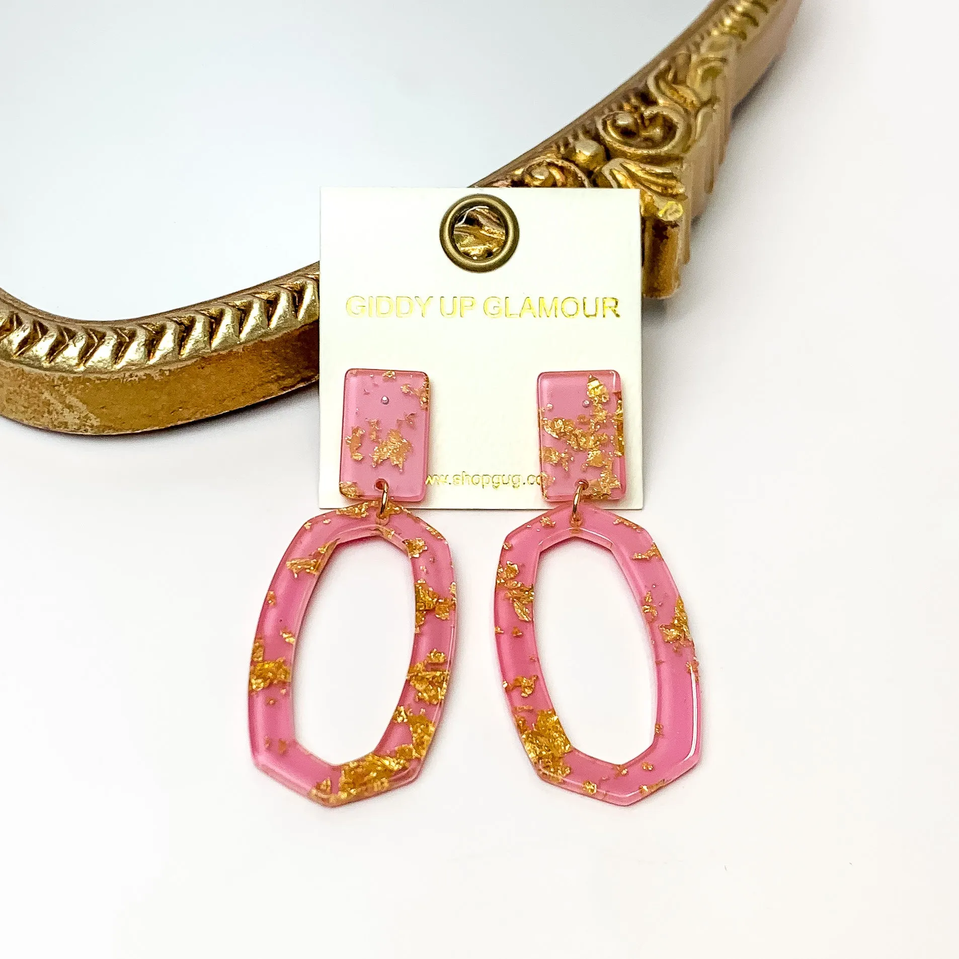 Miami Marble Open Oval Earrings in Pink