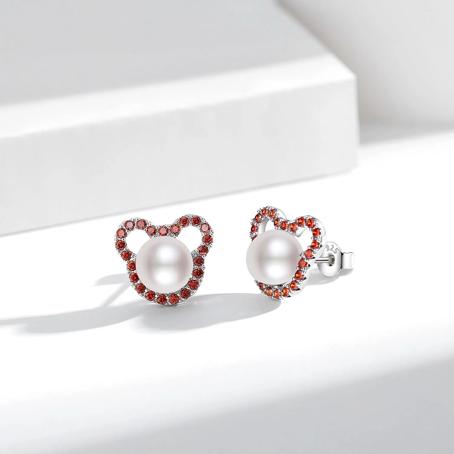 Mickey Pearl Earrings for Women, S925 Sterling Silver and Zircon Stud Earrings, Freshwater Cultured Pearls Cute Mickey Mouse Jewelry Gifts for Mom Grandmother