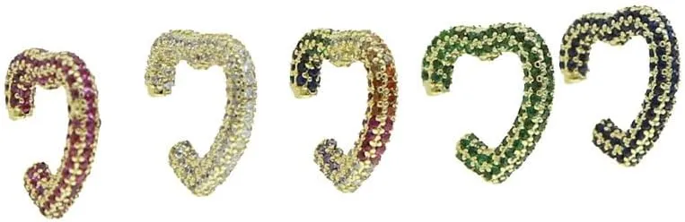 Micro Pave Heart Earring 1 Piece Colorful Cubic Zirconia Clip on Earring no Piercing Ear Cuff
