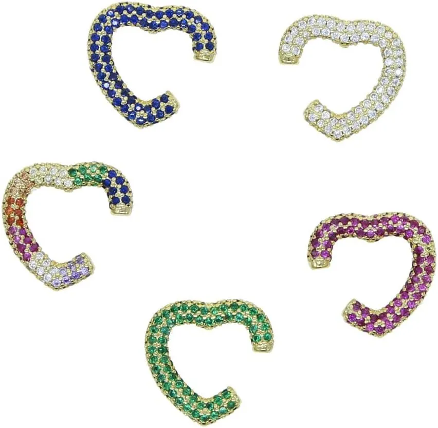 Micro Pave Heart Earring 1 Piece Colorful Cubic Zirconia Clip on Earring no Piercing Ear Cuff