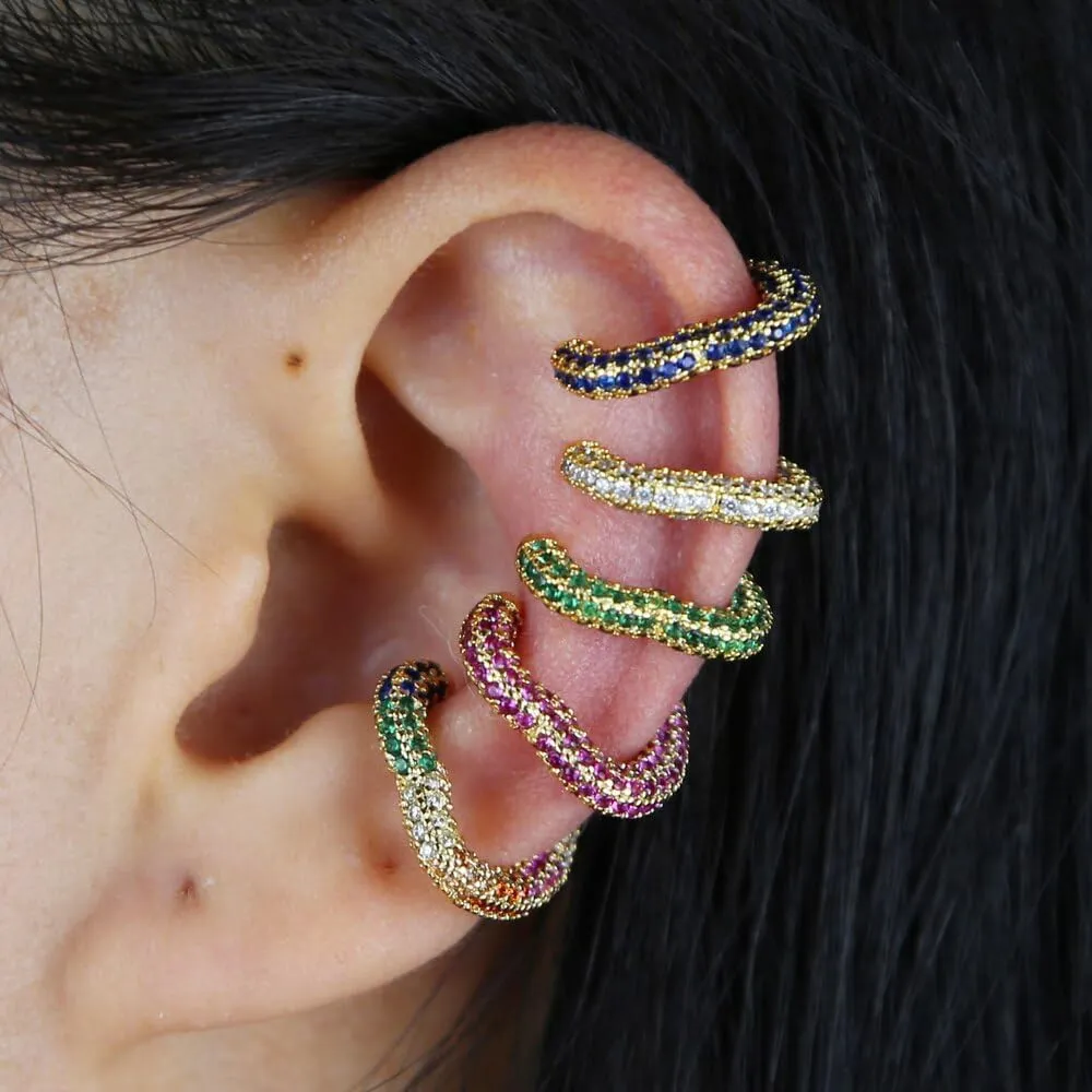 Micro Pave Heart Earring 1 Piece Colorful Cubic Zirconia Clip on Earring no Piercing Ear Cuff