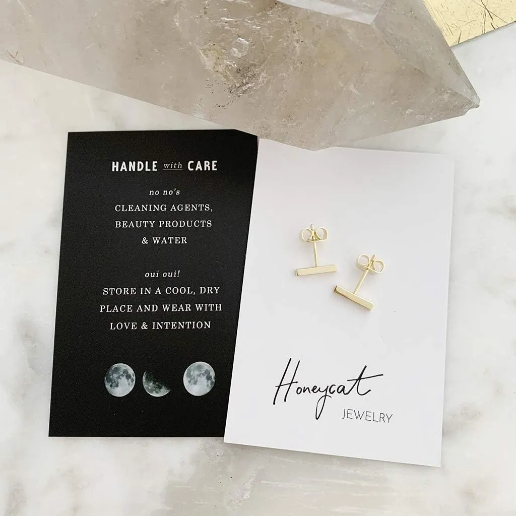 Middle Bar Stud Earrings in Gold Plated, Rose Gold Plated, Silver Rhodium Plated. Minimalist, Delicate, Dainty Jewelry Earring Stacking Studs for Women