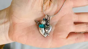 Milagro Pendants Necklace. Mexico. Sterling Silver and Crystal.