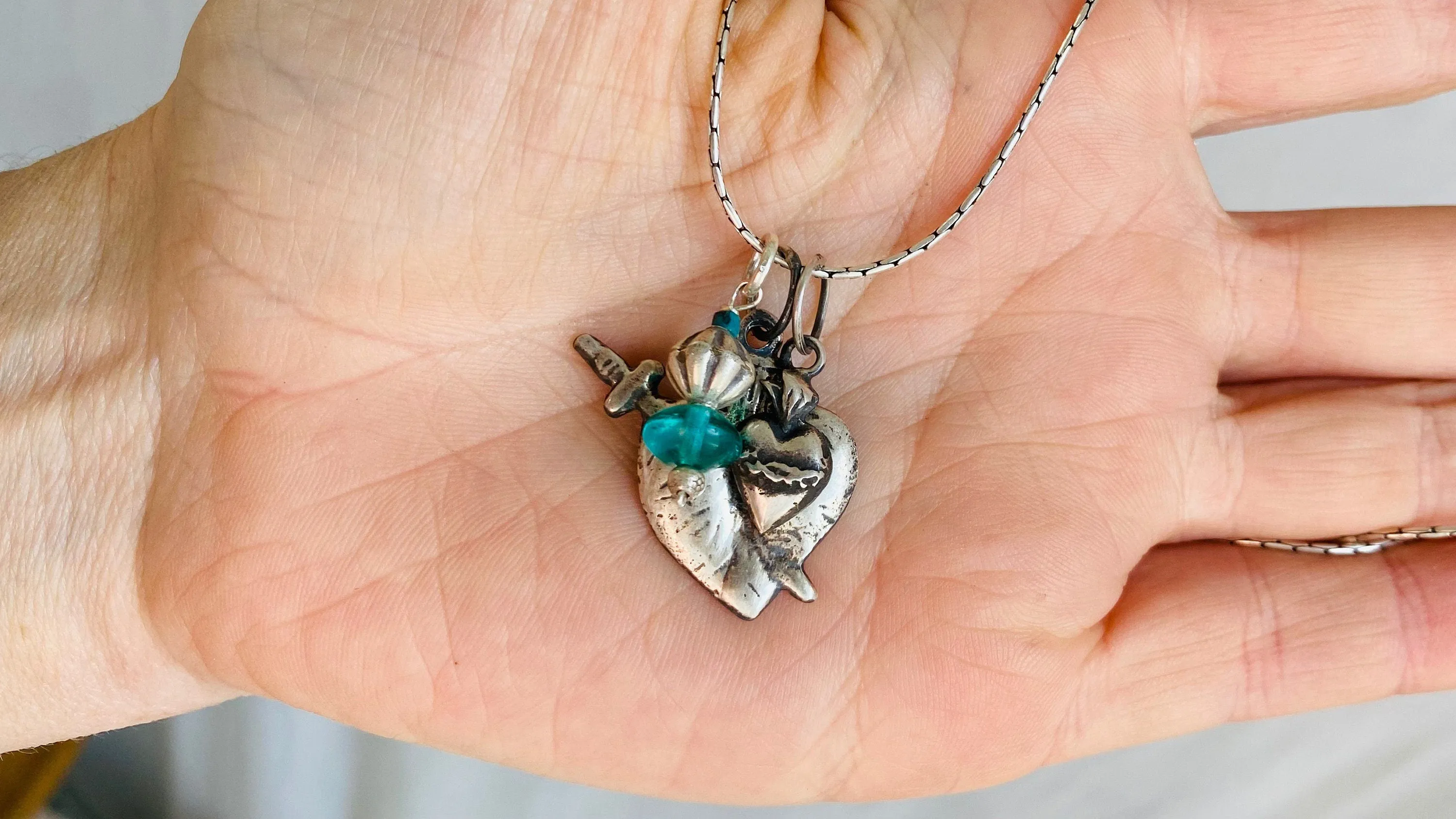 Milagro Pendants Necklace. Mexico. Sterling Silver and Crystal.