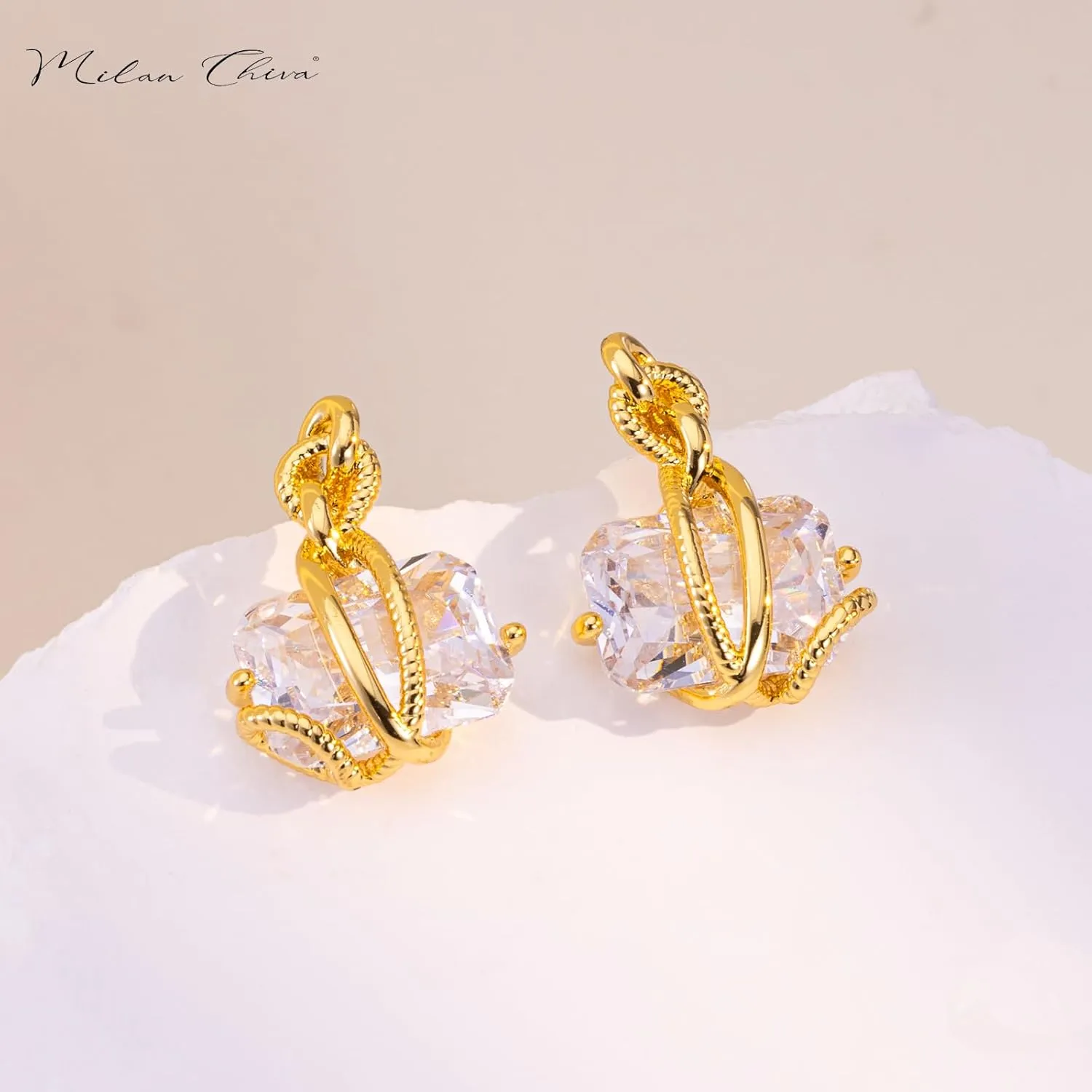 Milan Chiva 14K Gold Square Dangle Hoop Earrings for Women, Plated Small Huggie Hoops Rectangle Hypoallergenic Dainty Dangling Earrings for Women Fashion Jewelry
