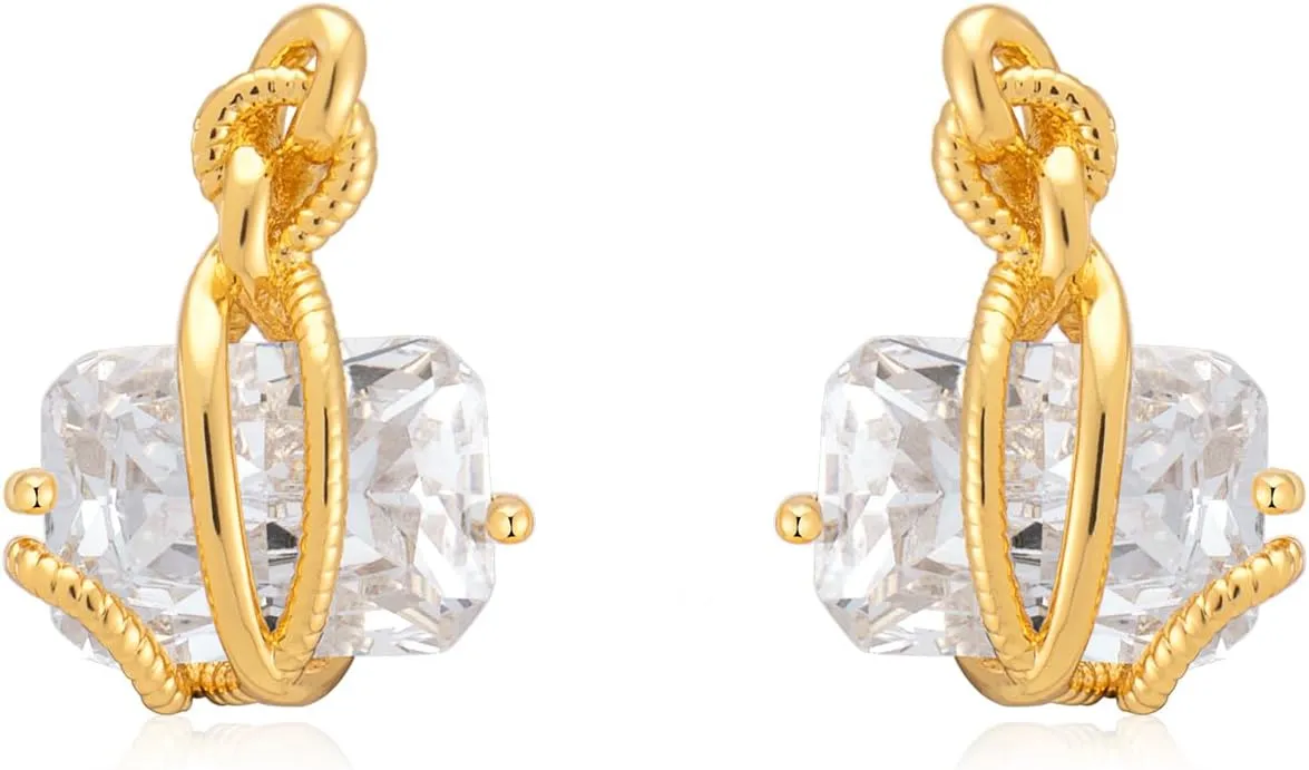 Milan Chiva 14K Gold Square Dangle Hoop Earrings for Women, Plated Small Huggie Hoops Rectangle Hypoallergenic Dainty Dangling Earrings for Women Fashion Jewelry