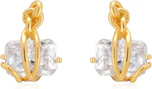 Milan Chiva 14K Gold Square Dangle Hoop Earrings for Women, Plated Small Huggie Hoops Rectangle Hypoallergenic Dainty Dangling Earrings for Women Fashion Jewelry