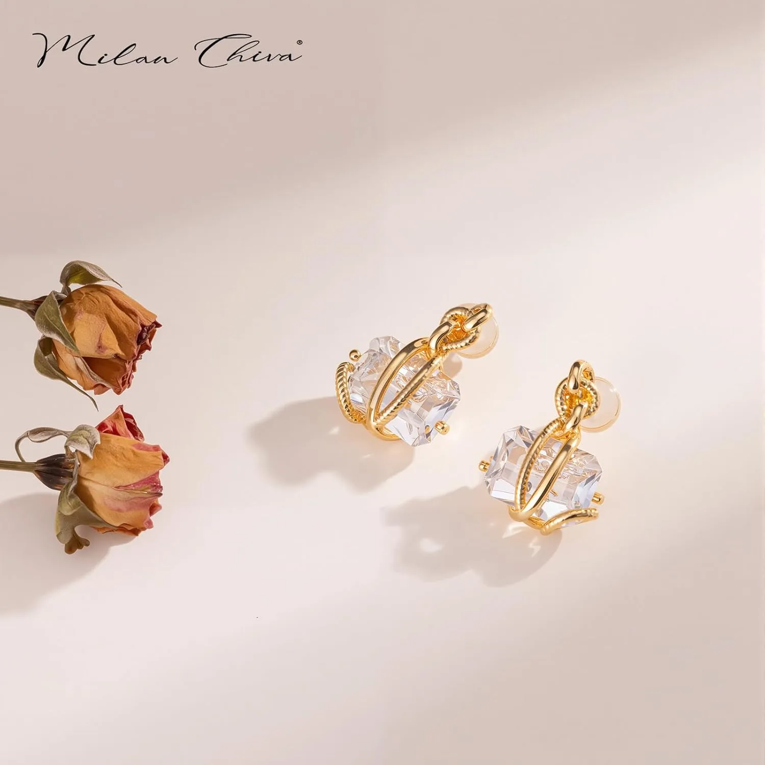 Milan Chiva 14K Gold Square Dangle Hoop Earrings for Women, Plated Small Huggie Hoops Rectangle Hypoallergenic Dainty Dangling Earrings for Women Fashion Jewelry