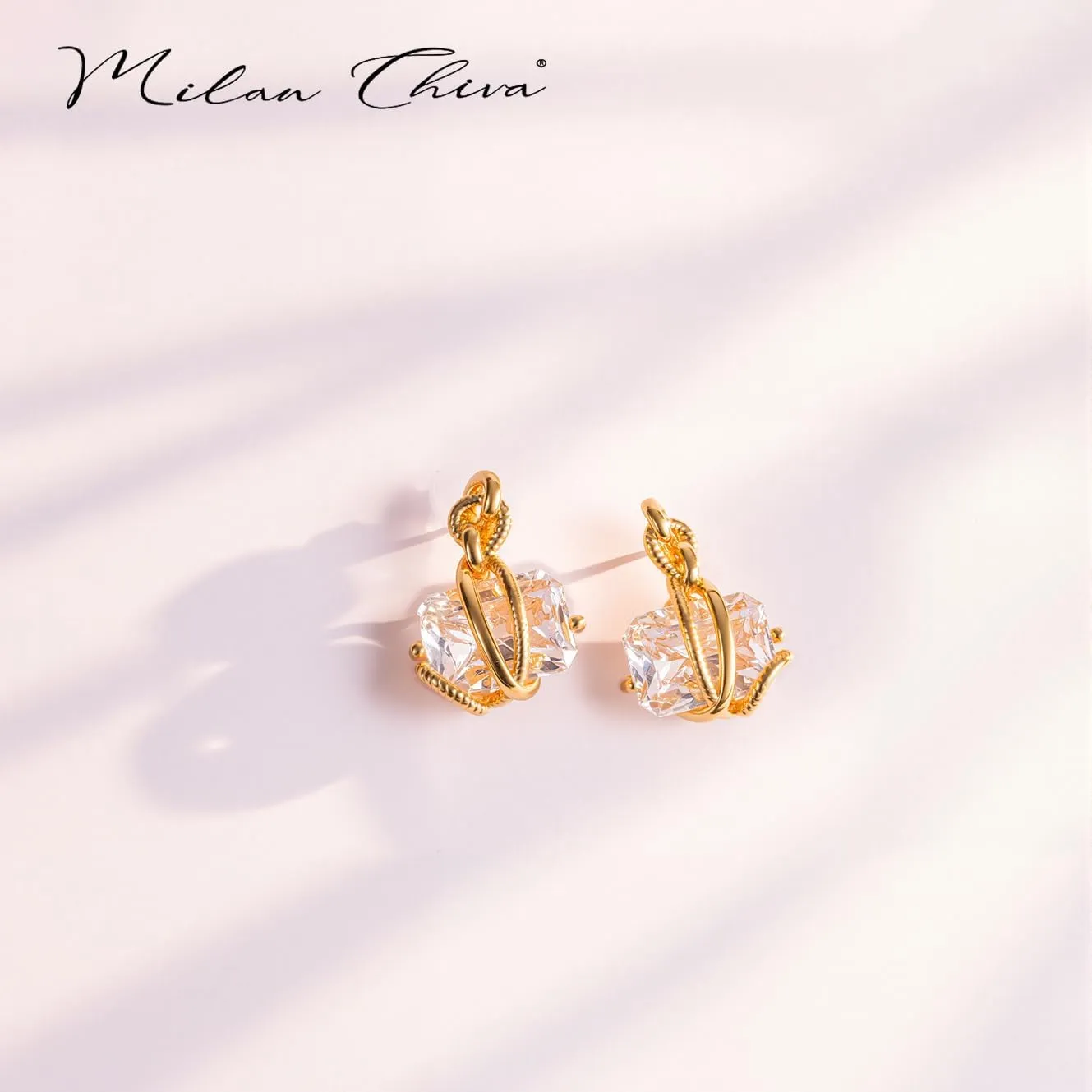 Milan Chiva 14K Gold Square Dangle Hoop Earrings for Women, Plated Small Huggie Hoops Rectangle Hypoallergenic Dainty Dangling Earrings for Women Fashion Jewelry