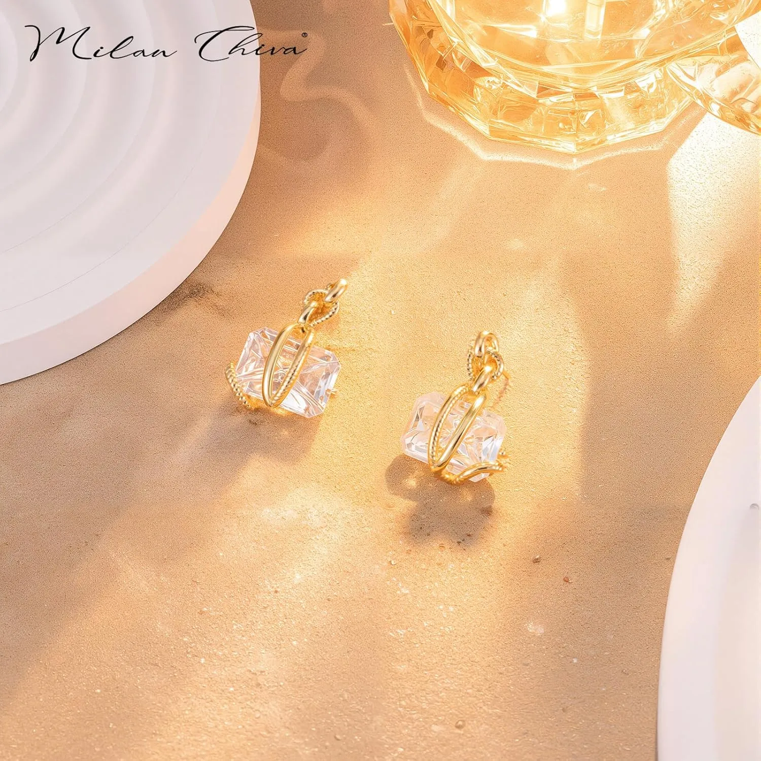 Milan Chiva 14K Gold Square Dangle Hoop Earrings for Women, Plated Small Huggie Hoops Rectangle Hypoallergenic Dainty Dangling Earrings for Women Fashion Jewelry