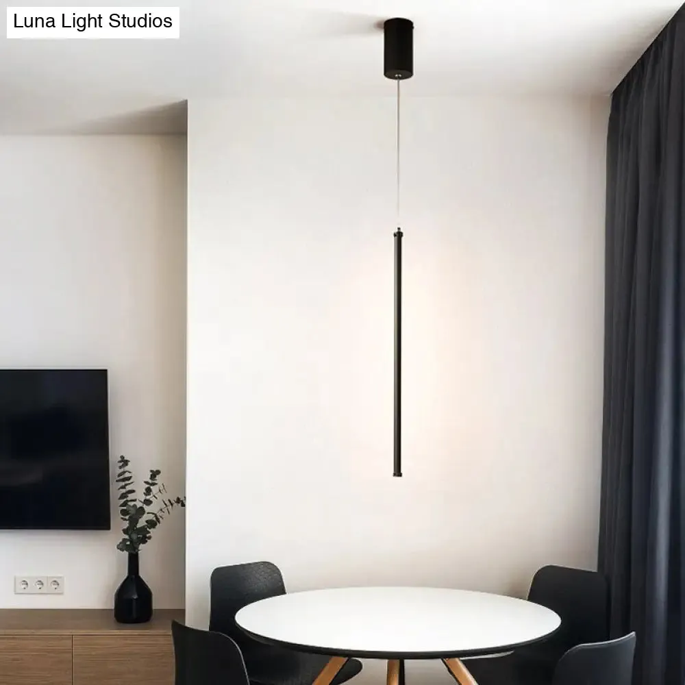 Minimalist Black Metal Tubular Pendant Light Fixture - LED Hanging Ceiling Light (Warm/White)