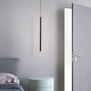 Minimalist Black Metal Tubular Pendant Light Fixture - LED Hanging Ceiling Light (Warm/White)