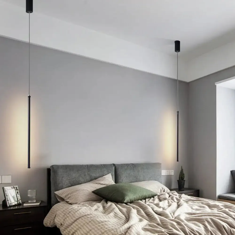 Minimalist Black Metal Tubular Pendant Light Fixture - LED Hanging Ceiling Light (Warm/White)