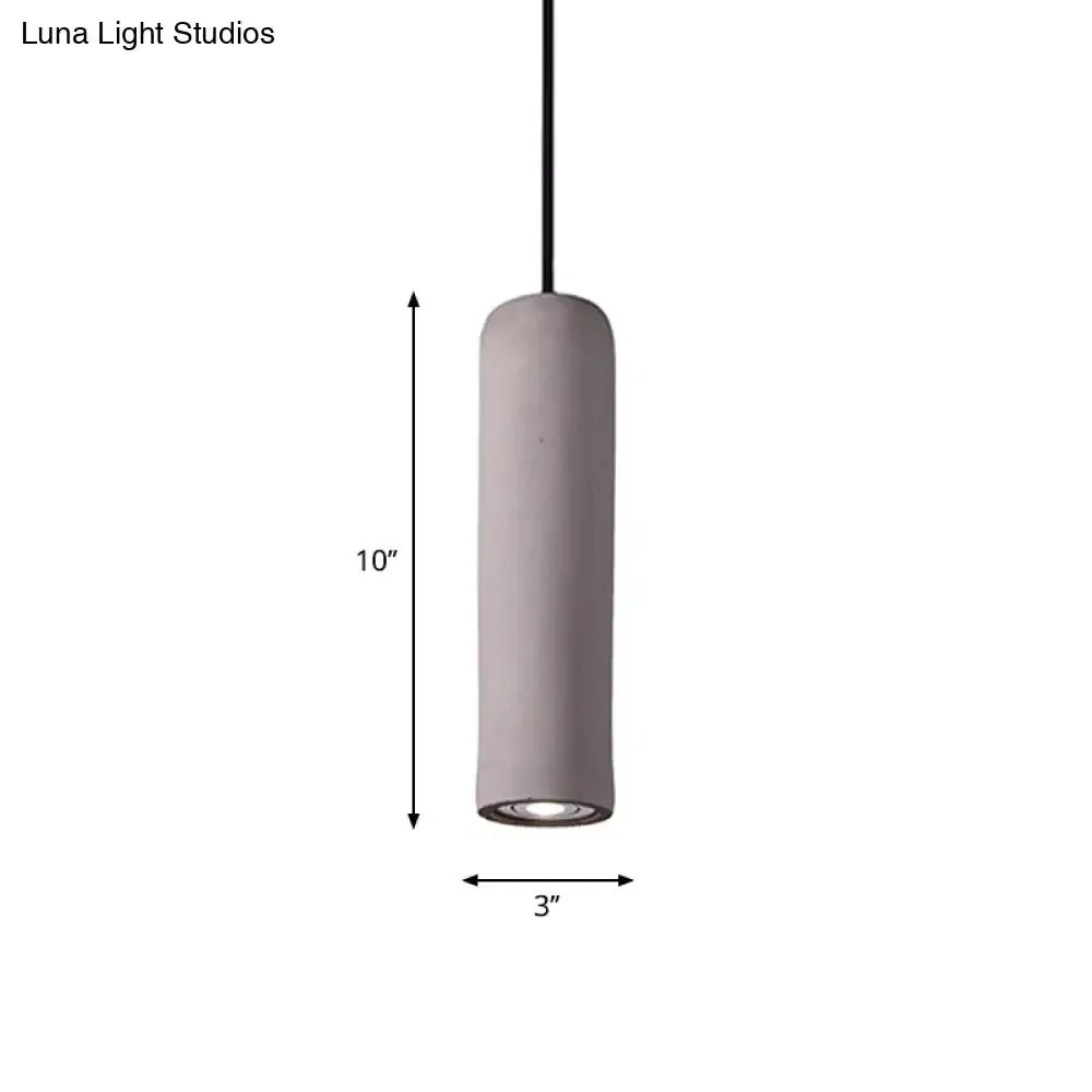 Minimalist Cement Tube Pendant Light Kit - LED Hanging Lamp in Grey - 10"/19.5" Tall for Bedroom