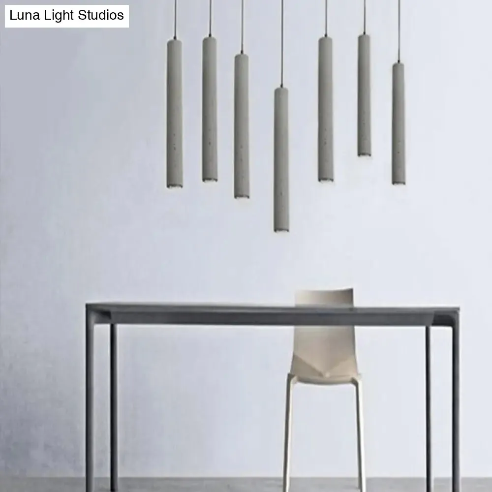 Minimalist Cement Tube Pendant Light Kit - LED Hanging Lamp in Grey - 10"/19.5" Tall for Bedroom