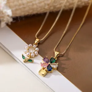 Minimalist Flower Geometric Copper Pendants