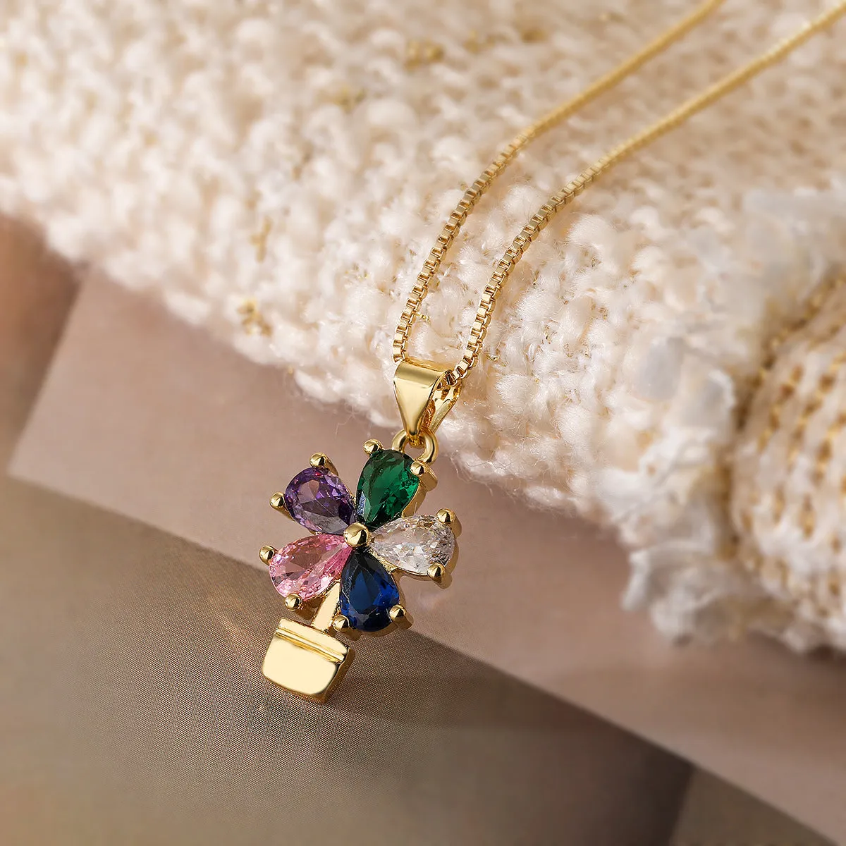 Minimalist Flower Geometric Copper Pendants
