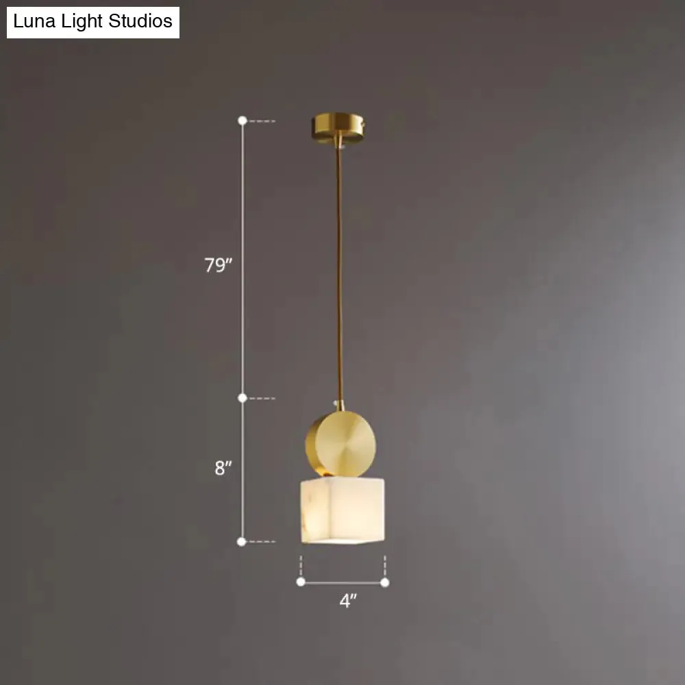 Minimalist Gold Marble Block Hanging Pendant Ceiling Lamp - Bedroom Lighting Solution