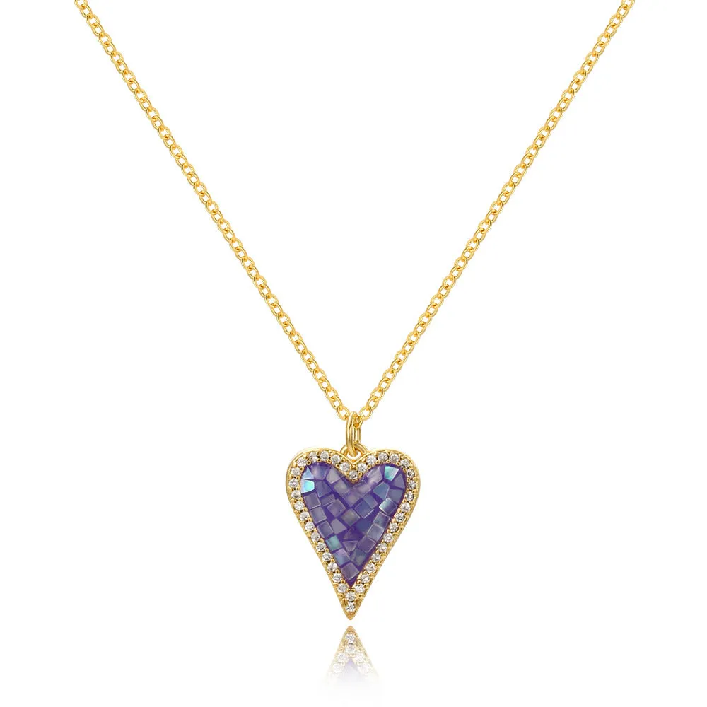 Minimalist Heart Heart Copper Zircon Inlay Pendants