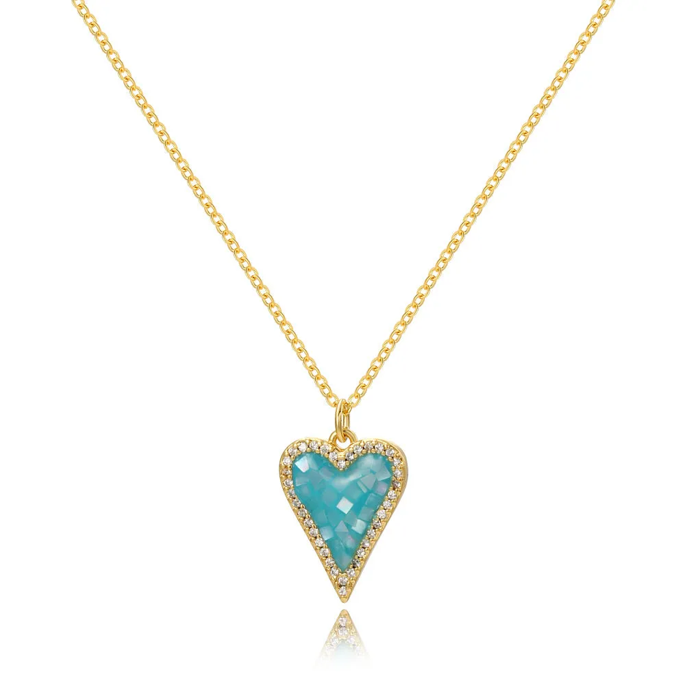 Minimalist Heart Heart Copper Zircon Inlay Pendants