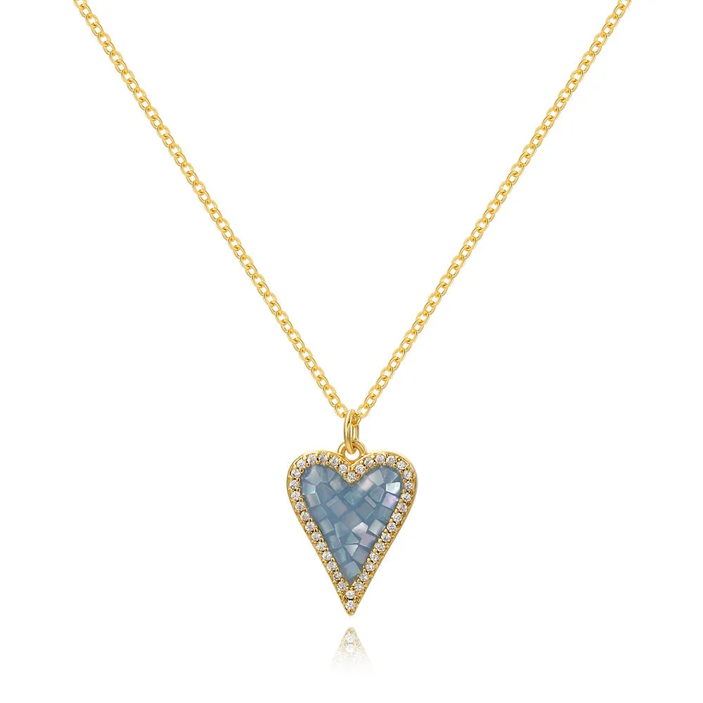 Minimalist Heart Heart Copper Zircon Inlay Pendants