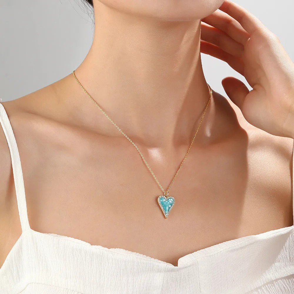 Minimalist Heart Heart Copper Zircon Inlay Pendants
