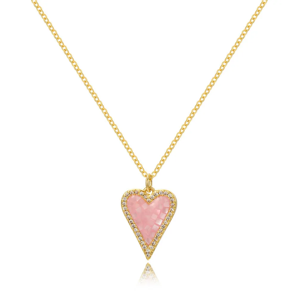Minimalist Heart Heart Copper Zircon Inlay Pendants
